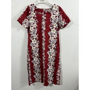 Vintage Winnie Fashion‎ Dress Womens XL Red Floral Muumuu Made in Hawaii 90s